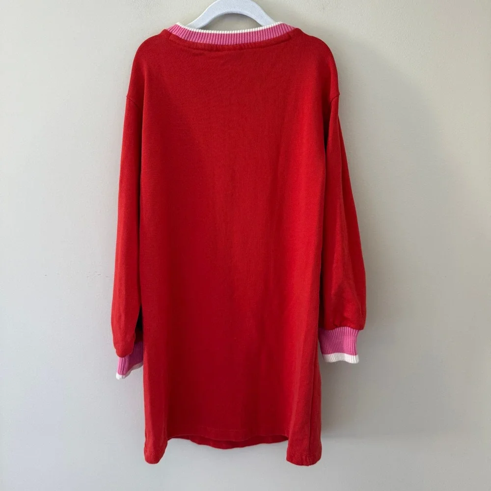 Hanna Andersson Girls Red Sweatshirt Dress Pink Striped Trim Size 120 US 6-7